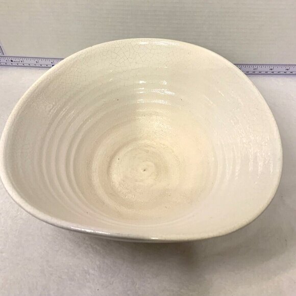 Large White & Brown Ceramic Oval Bowl Decorative Modern Natural/Rustic Decor - Picture 3 of 5